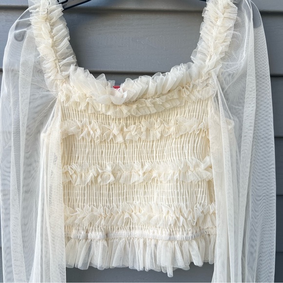 Mele E Pere Boho Ruffle Crop Top Sheer Long Sleeve Women’s Size S Cream - Picture 6 of 11